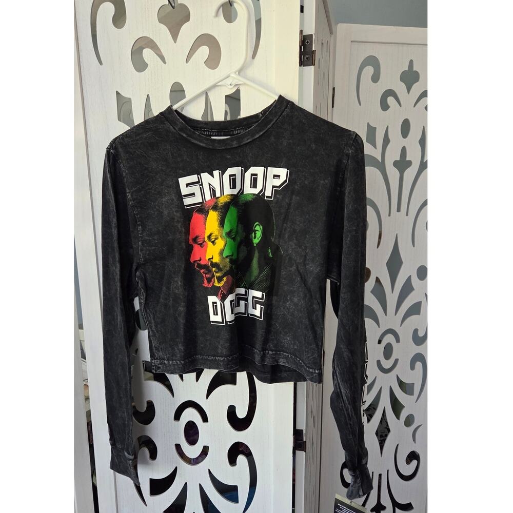 Cross Colours Snoop Dogg Long Sleeve Crop Top Mineral Wash Graphic Tee XS